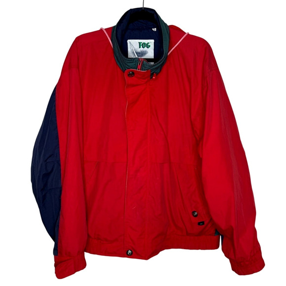 Vintage 90's London Fog Men's L Nautical Jacket Hood Sailing Windbreaker Red - Picture 3 of 10